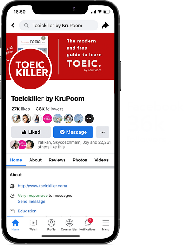 TOEIC Kru Poom Facebook Page - TOEICkiller by KruPoom
